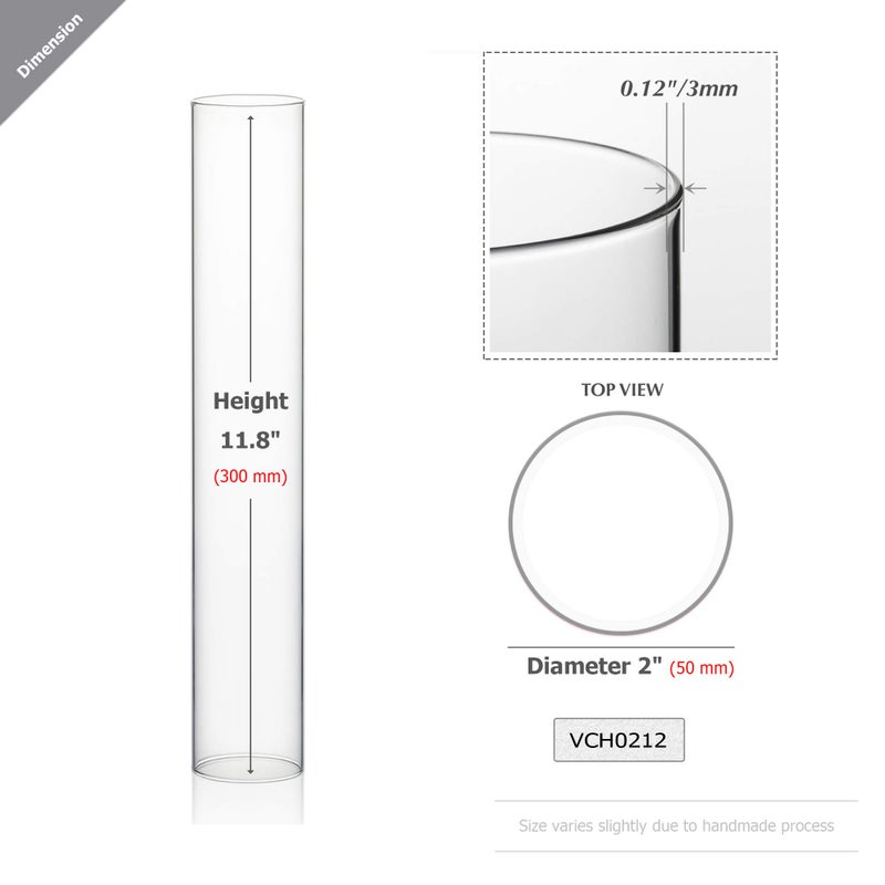 WGVI Hurricane Candle Holder Sleeve, Wide 2", Height 12", Clear Glass Cylinder Candleholder, Chimney Tube, Open Ended Candle Shade, 1 Piece (HST0212_1) - Image 2